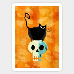 Autumn Cat and Skull Sticker